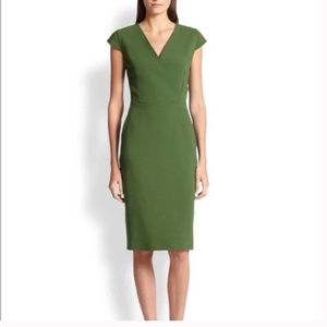 Maxmara Capale Wool Surplice Green Wrap Top Cap Sleeve Sheath Retro Pencil Dress